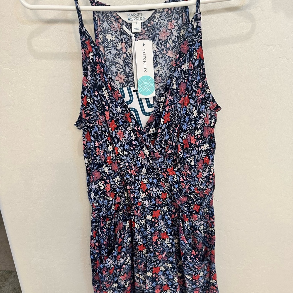 Market & Spruce Navy Floral Wrap Dress